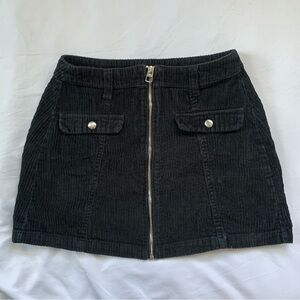 Bershka Corduroy Vintage Style Black Mini Skirt Silver Zip